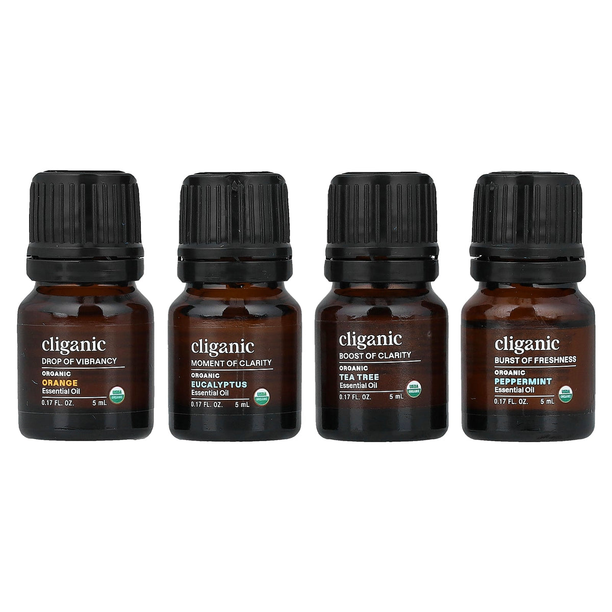 Cliganic, The Basics, Essential Oil Aromatherapy Set, 4 Piece Set