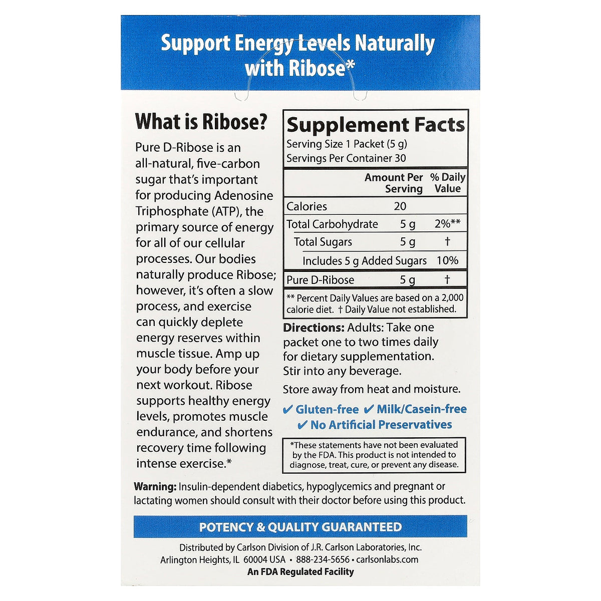 Carlson, Ribose, 30 Single-Serving Packets