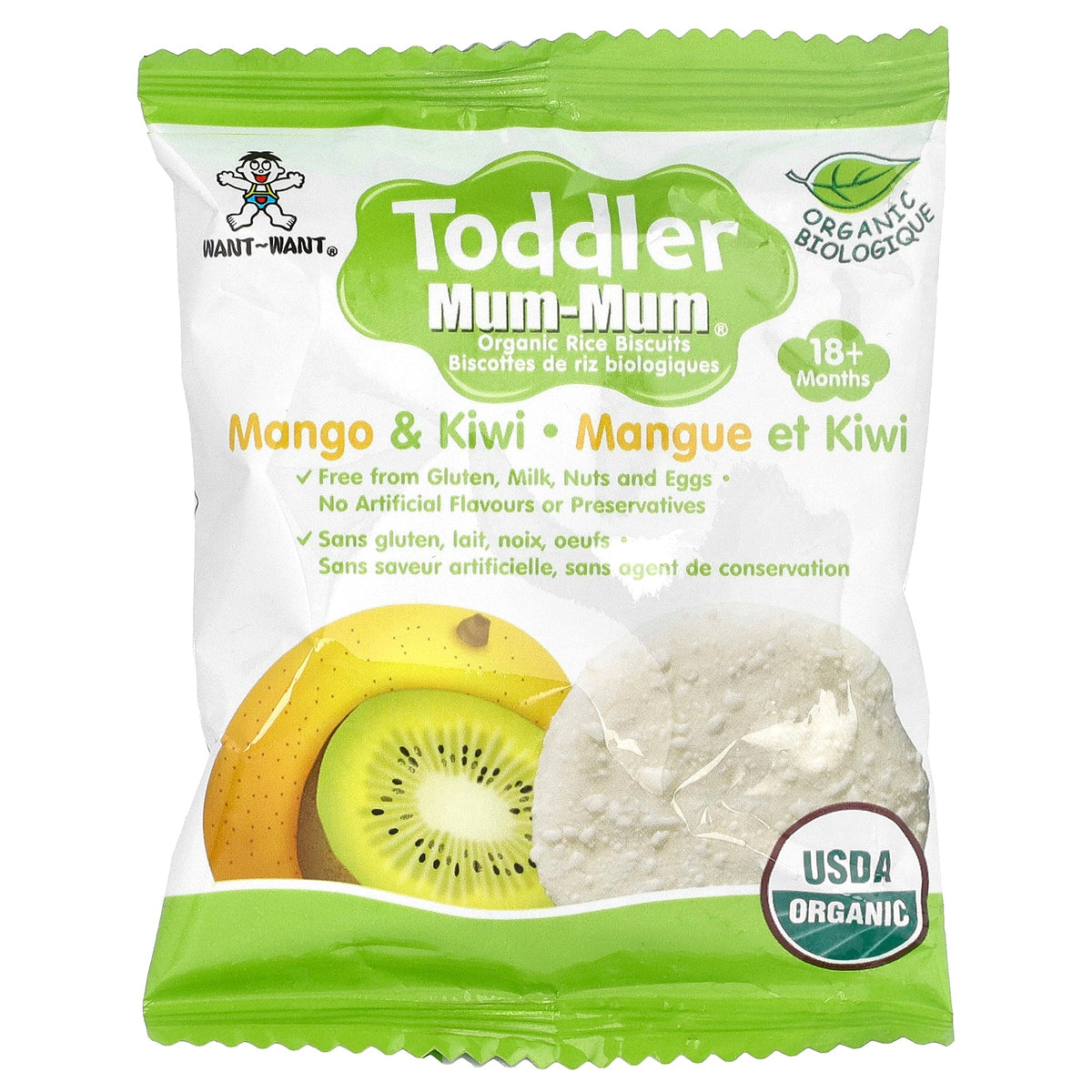 Hot Kid, Toddler Mum-Mum®, Organic Rice Biscuits, 18+ Months, Mango & Kiwi, 12 Packs, 2 Biscuits Each