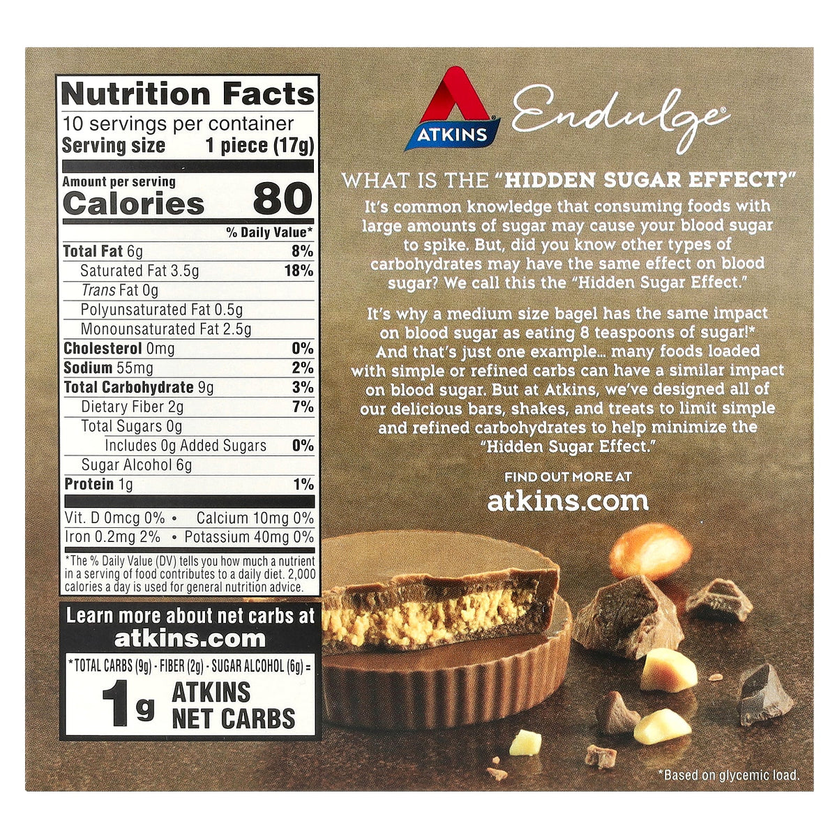 Atkins, Endulge™,Treat, Peanut Butter Cups, 10 Cups, 0.6 oz (17 g) Each