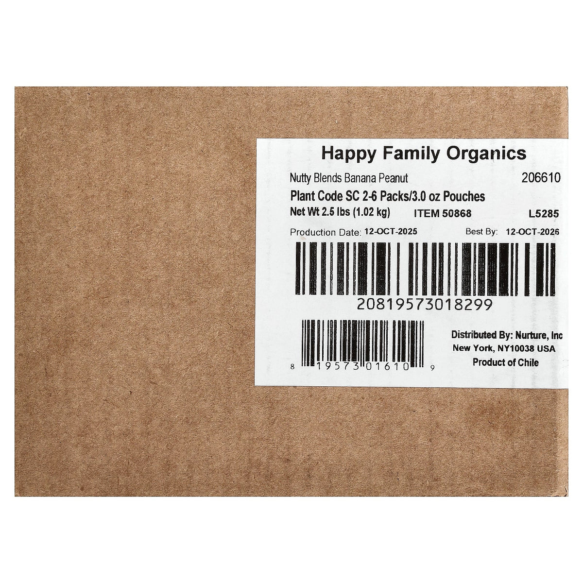 Happy Family Organics, Happy Baby®, Nutty Blends™, 6+ Months, Organic Bananas with 1 tsp Peanut Butter, 12 Pouches, 3 oz (85 g) Each