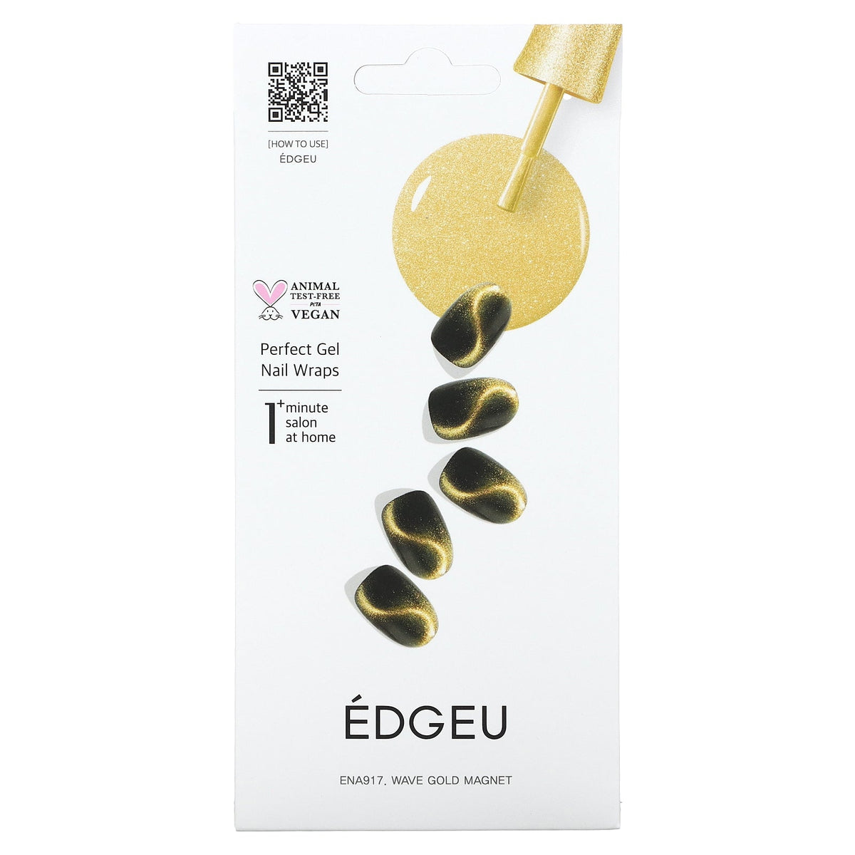 Edgeu, Perfect Gel Nail Wraps, ENA 917 Wave Gold Magnet, 19 Piece Set