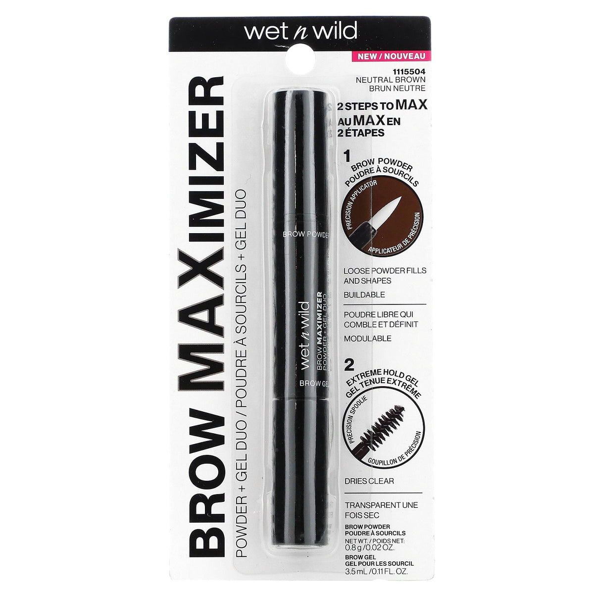 wet n wild, Brow Maximizer, Powder + Gel Duo, 1115504 Neutral Brown, 1 Count