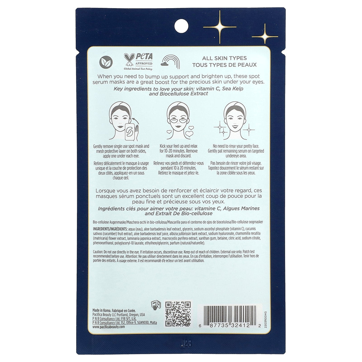 Pacifica, Eye Bright, Undereye Vitamin C Spot Serum Beauty Mask, All Skin Types, 2 Spot Masks, 0.23 fl oz (7 ml)