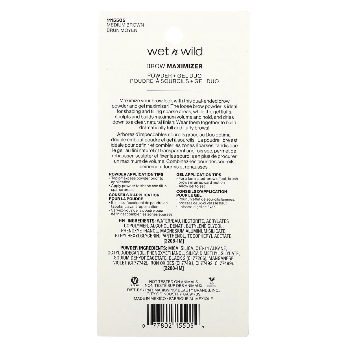 wet n wild, Brow Maximizer, Powder + Gel Duo, 1115505 Medium Brown, 1 Count