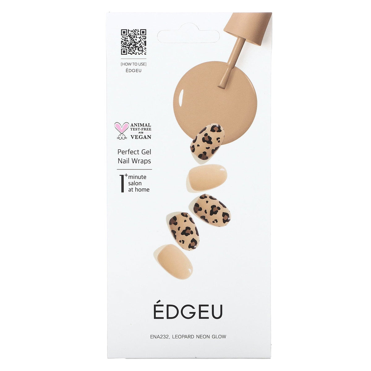 Edgeu, Perfect Gel Nail Wraps, ENA 232 Leopard Neon Glow, 19 Piece Set