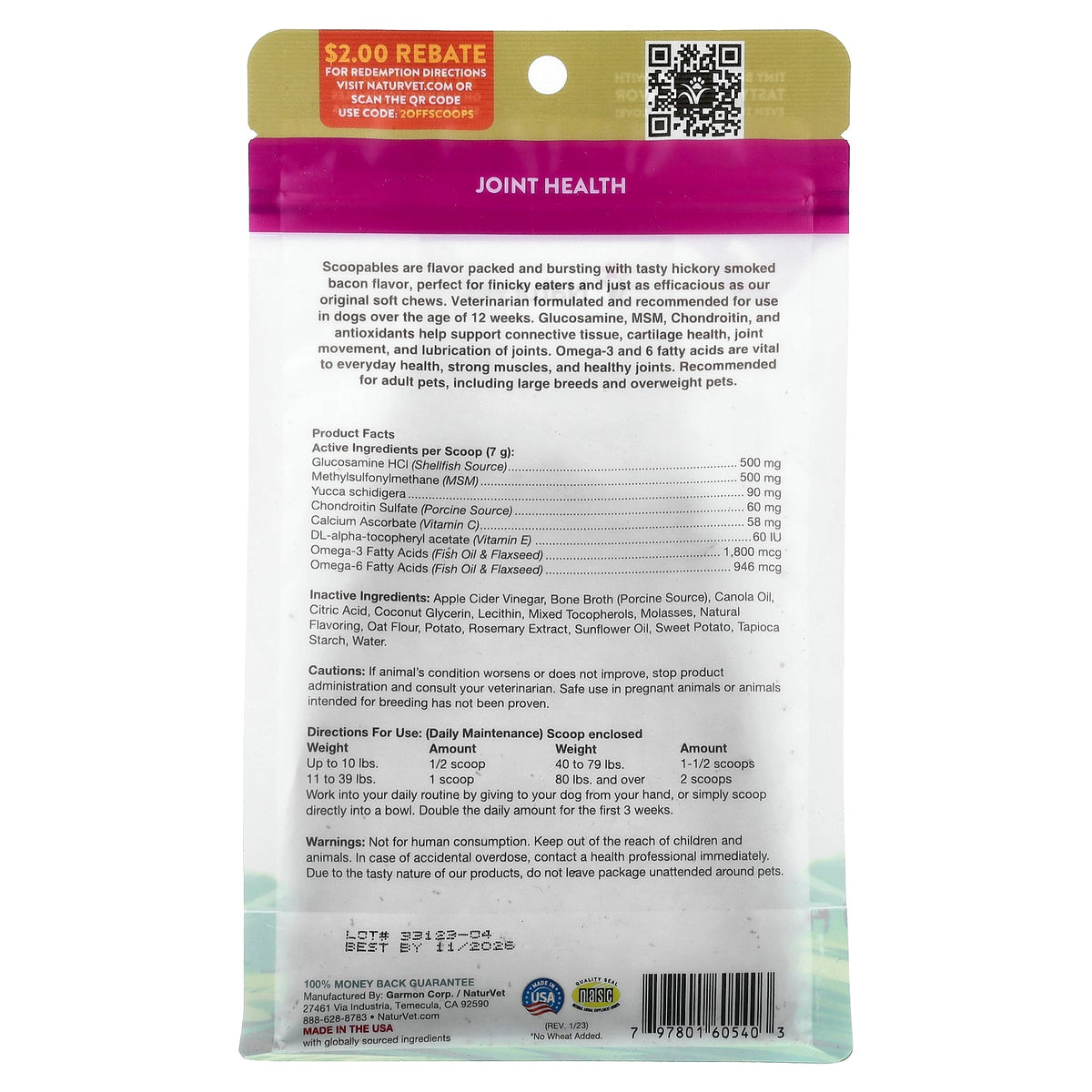 NaturVet, Scoopables, Glucosamine DS Plus™, Moderate Joint Care, For Dogs, Bacon, 11 oz (315 g)