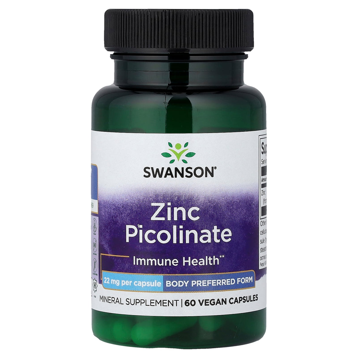 Swanson Vitamins, Zinc Picolinate, 22 mg, 60 Vegan Capsules