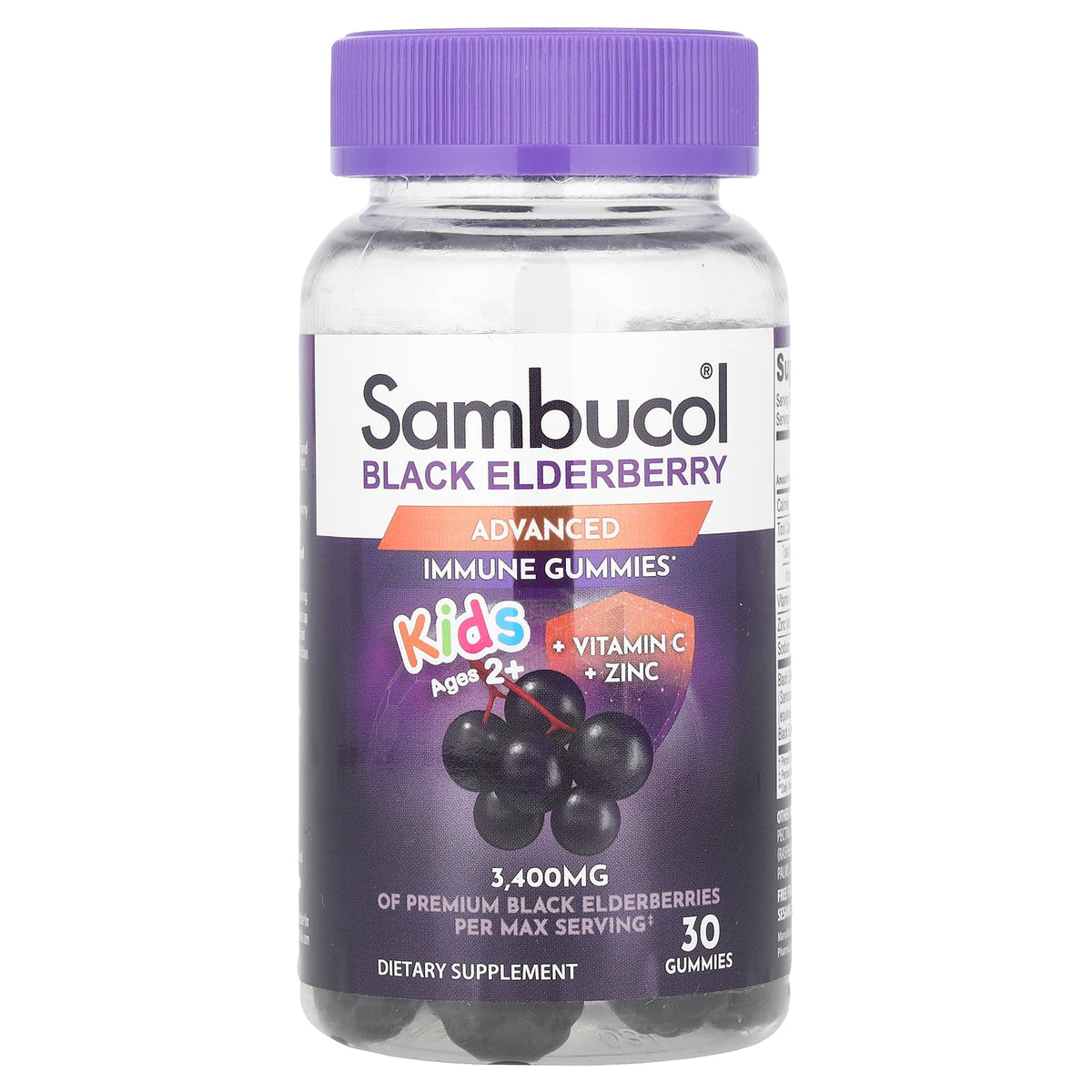 Sambucol, Kids Black Elderberry Gummies + Vitamin C + Zinc, Ages 2+, 30 Gummies