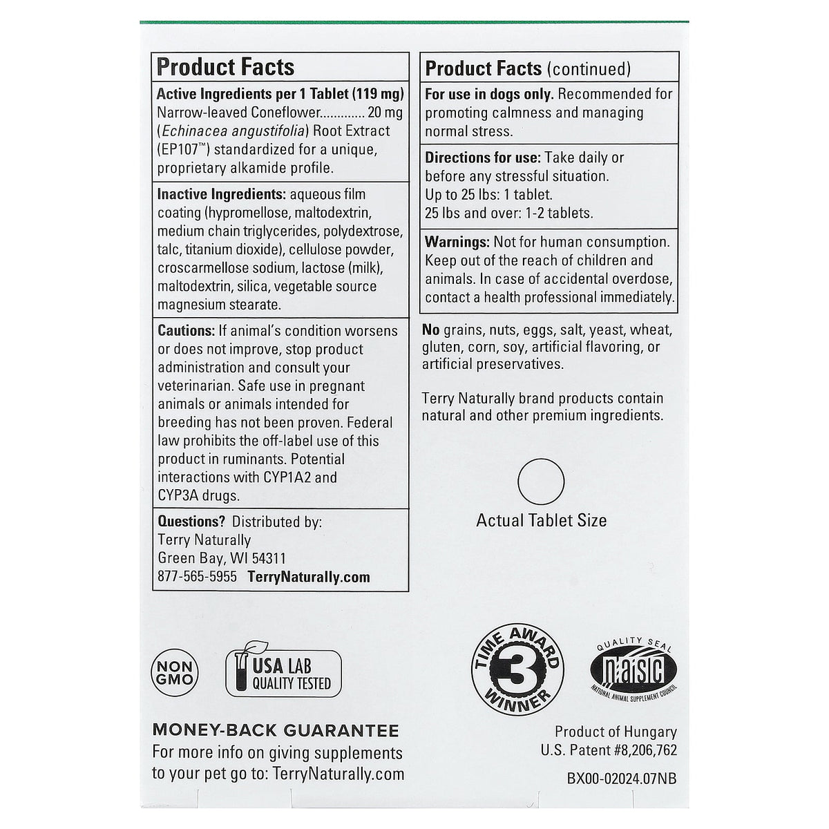 Terry Naturally, Calming Formula™, For Dogs, 45 Tablets, 0.2 oz (5 g)