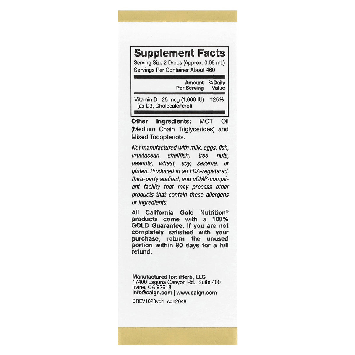 California Gold Nutrition, Vitamin D3, 25 mcg (1,000 IU), 1 fl oz (30 ml)
