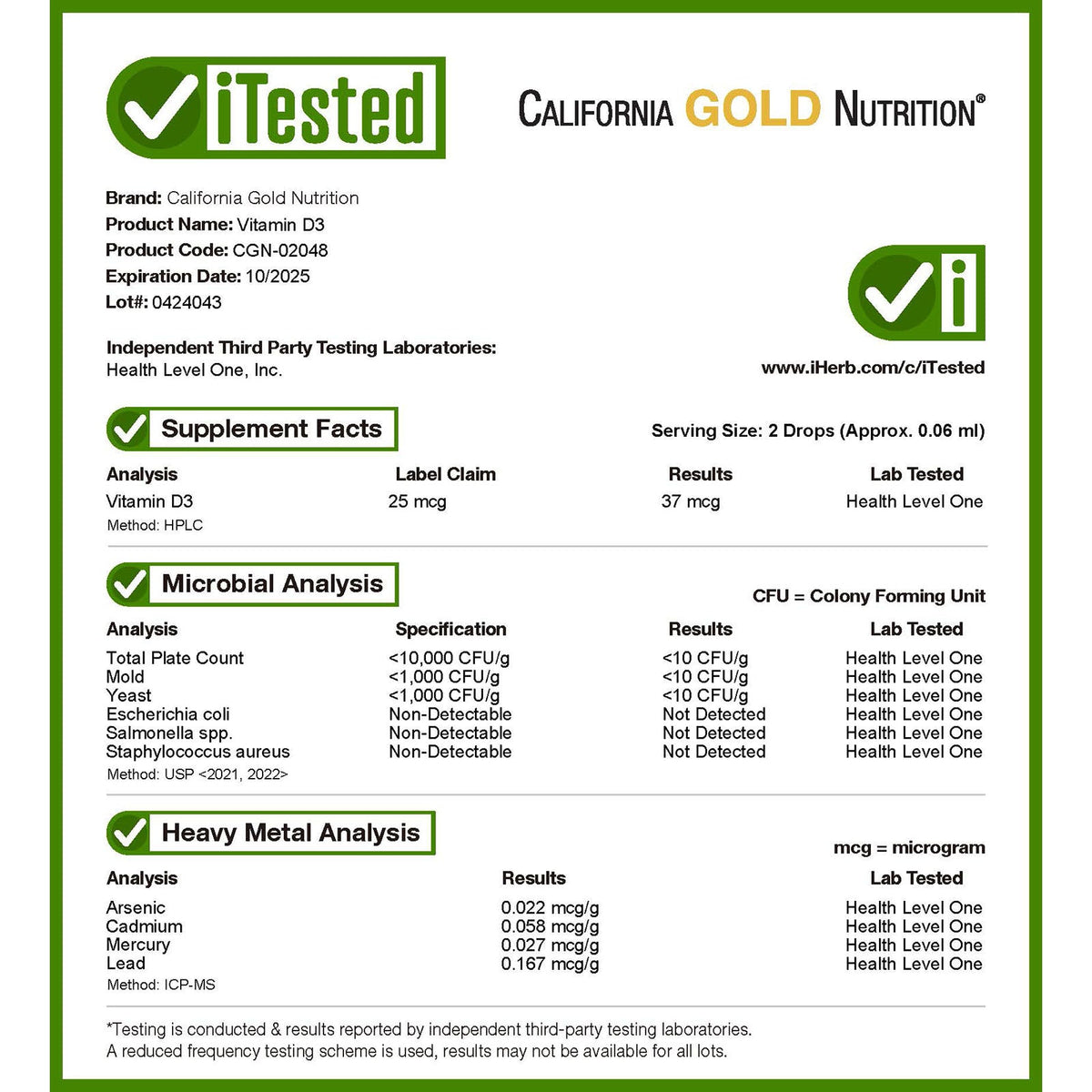 California Gold Nutrition, Vitamin D3, 25 mcg (1,000 IU), 1 fl oz (30 ml)