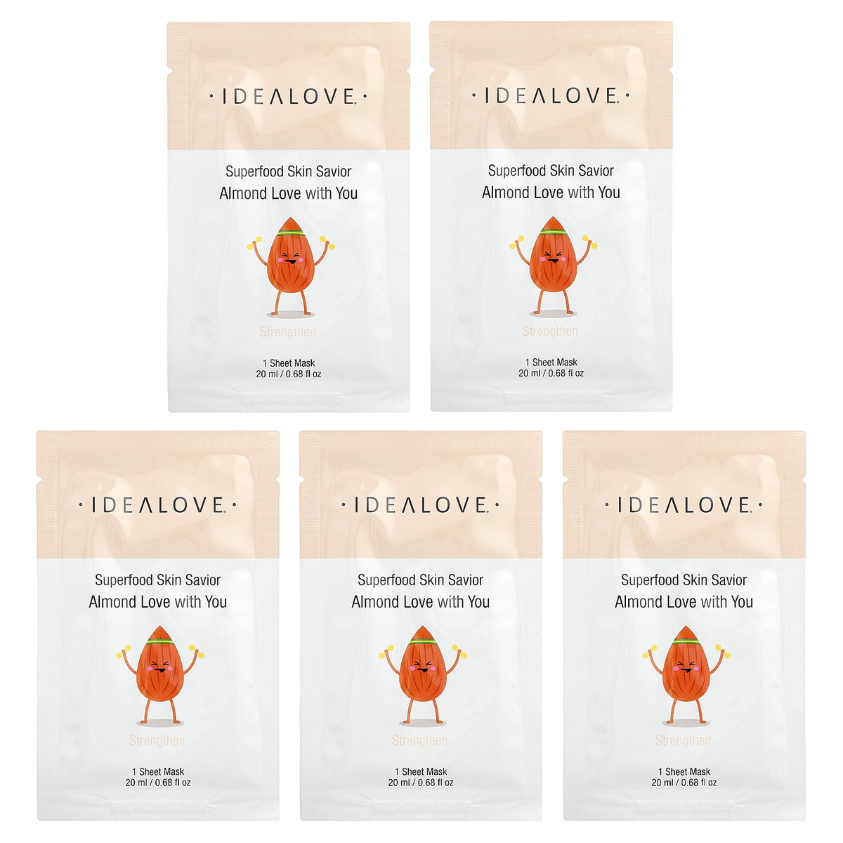 Idealove, Superfood Skin Savior Beauty Masks, Almond Love with You, 5 Sheets, 0.68 fl oz (20 ml) Each