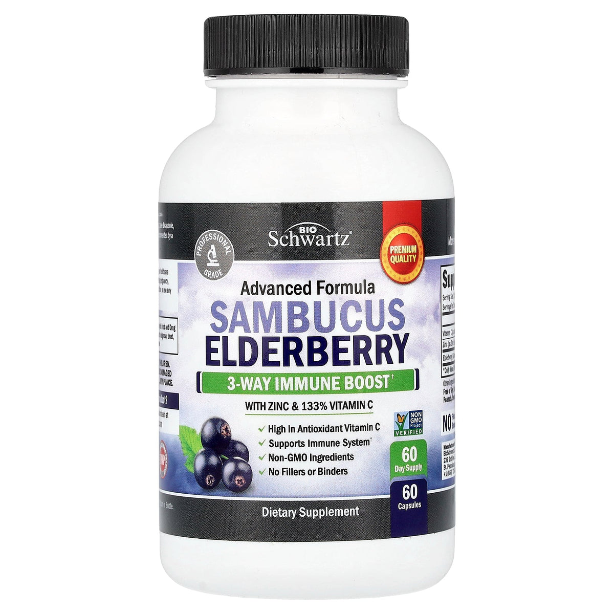BioSchwartz, Sambucus Elderberry with Zinc & Vitamin C, 60 Capsules