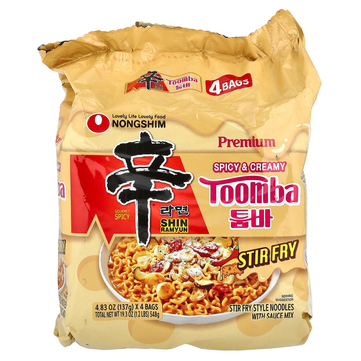 Nongshim, Premium Shin Ramyun, Toomba, Spicy & Creamy, 4 Bags, 4.83 oz (137 g) Each