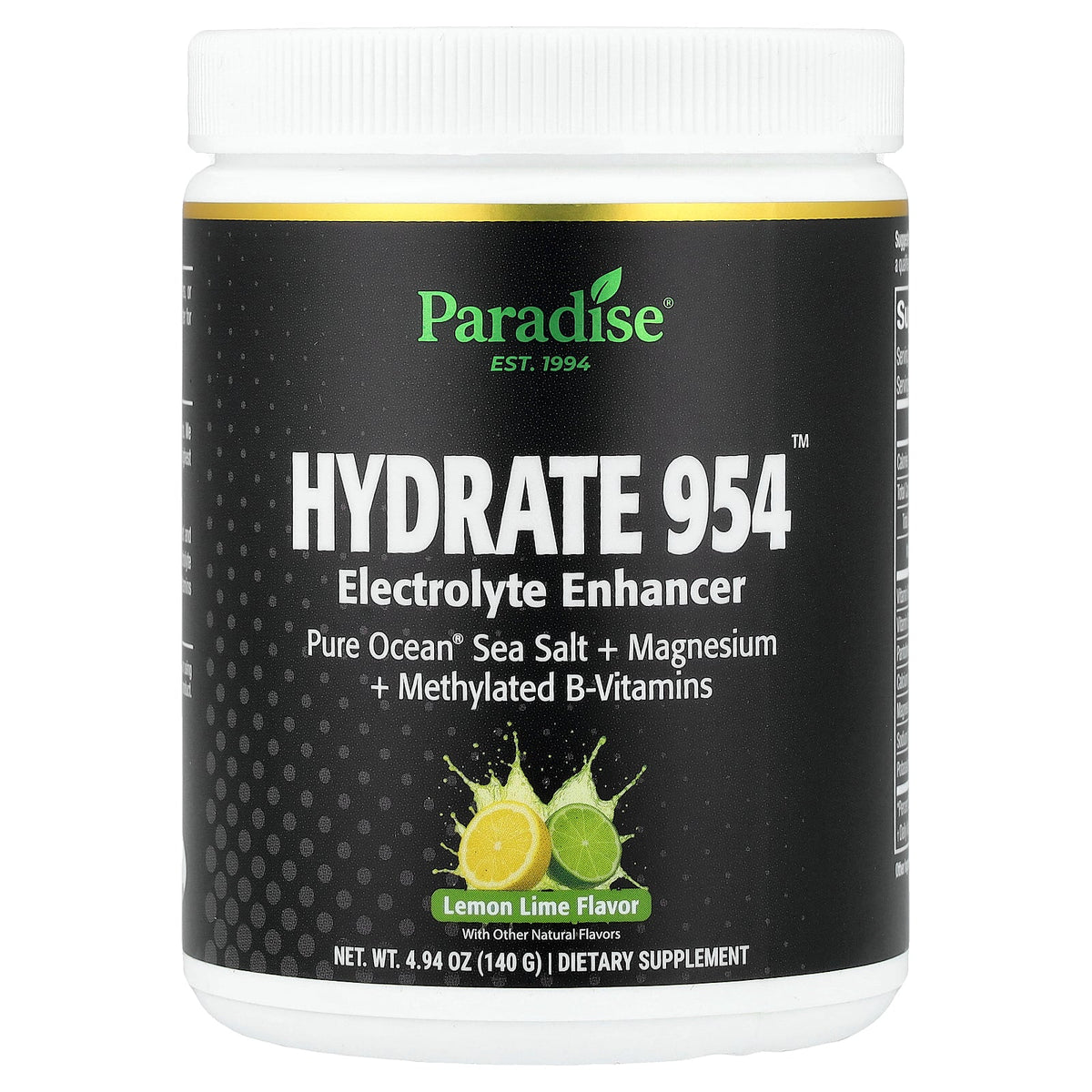 Paradise Herbs, Hydrate 954™, Electrolyte Enhancer, Lemon Lime, 4.94 oz (140 g)
