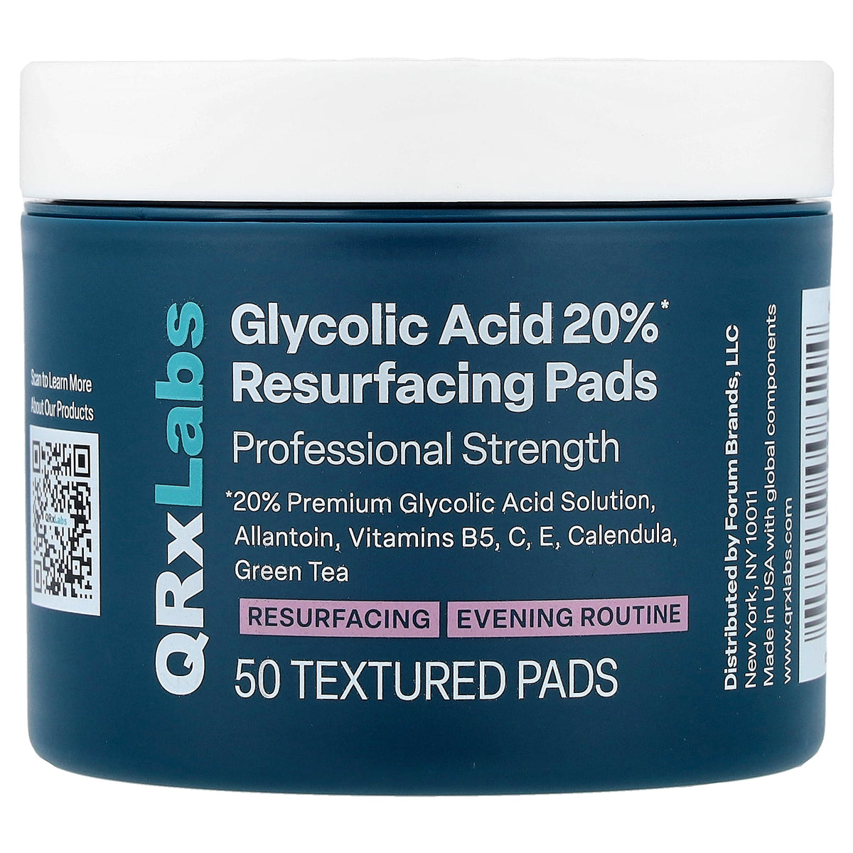 QRxLabs, Glycolic Acid 20% Resurfacing Pads, 50 Textured Pads