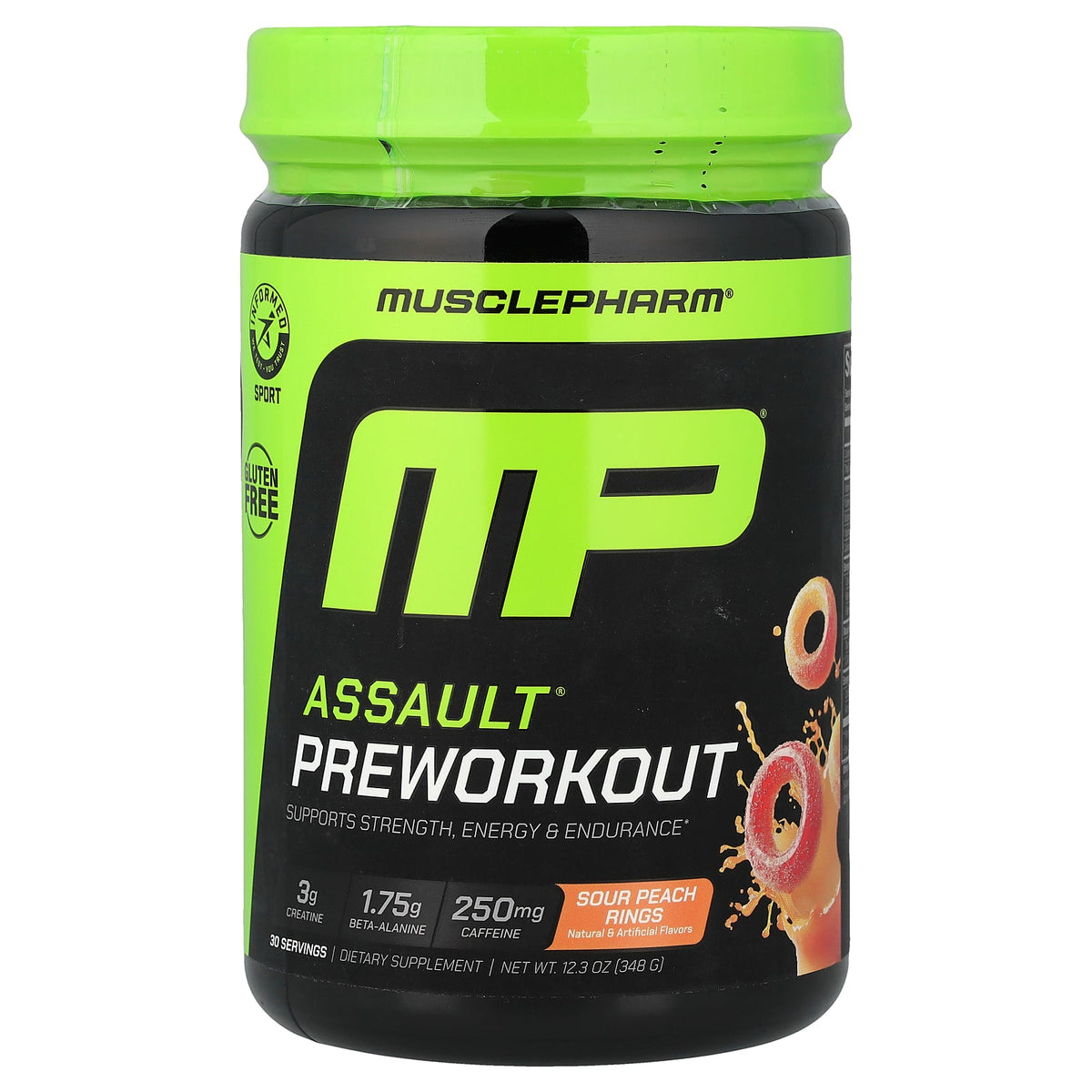MusclePharm, Assault® Preworkout, Sour Peach Rings, 12.3 oz (348 g)