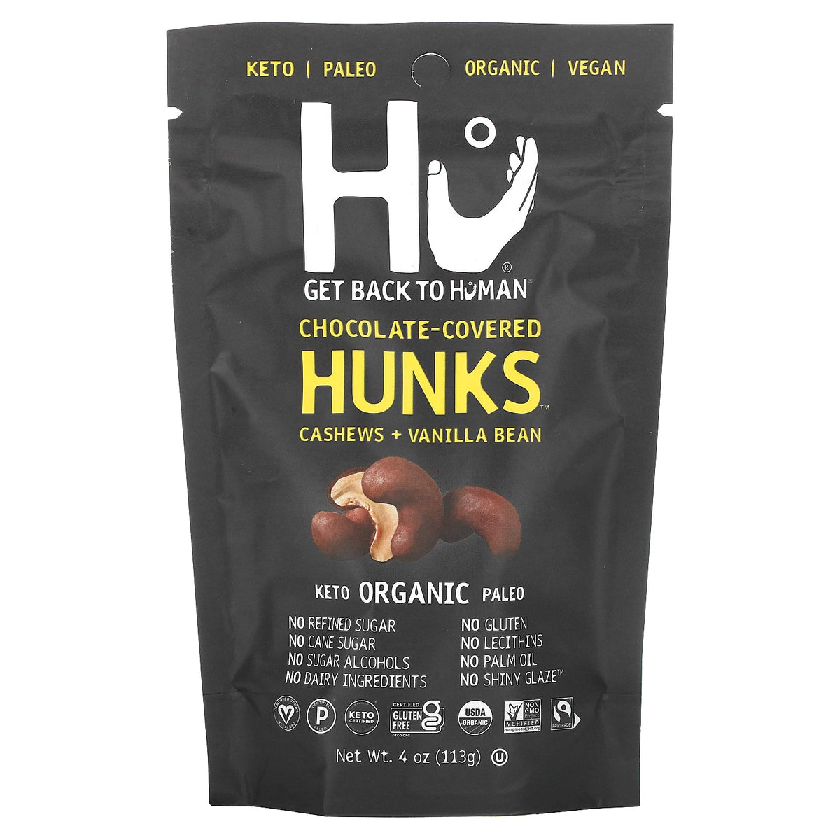 Chocolate-Covered Hunks, Cashews + Vanilla Bean, 4 oz (113 g)