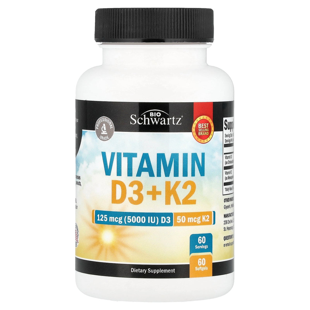 BioSchwartz, Vitamin D3 + K2, 60 Softgels
