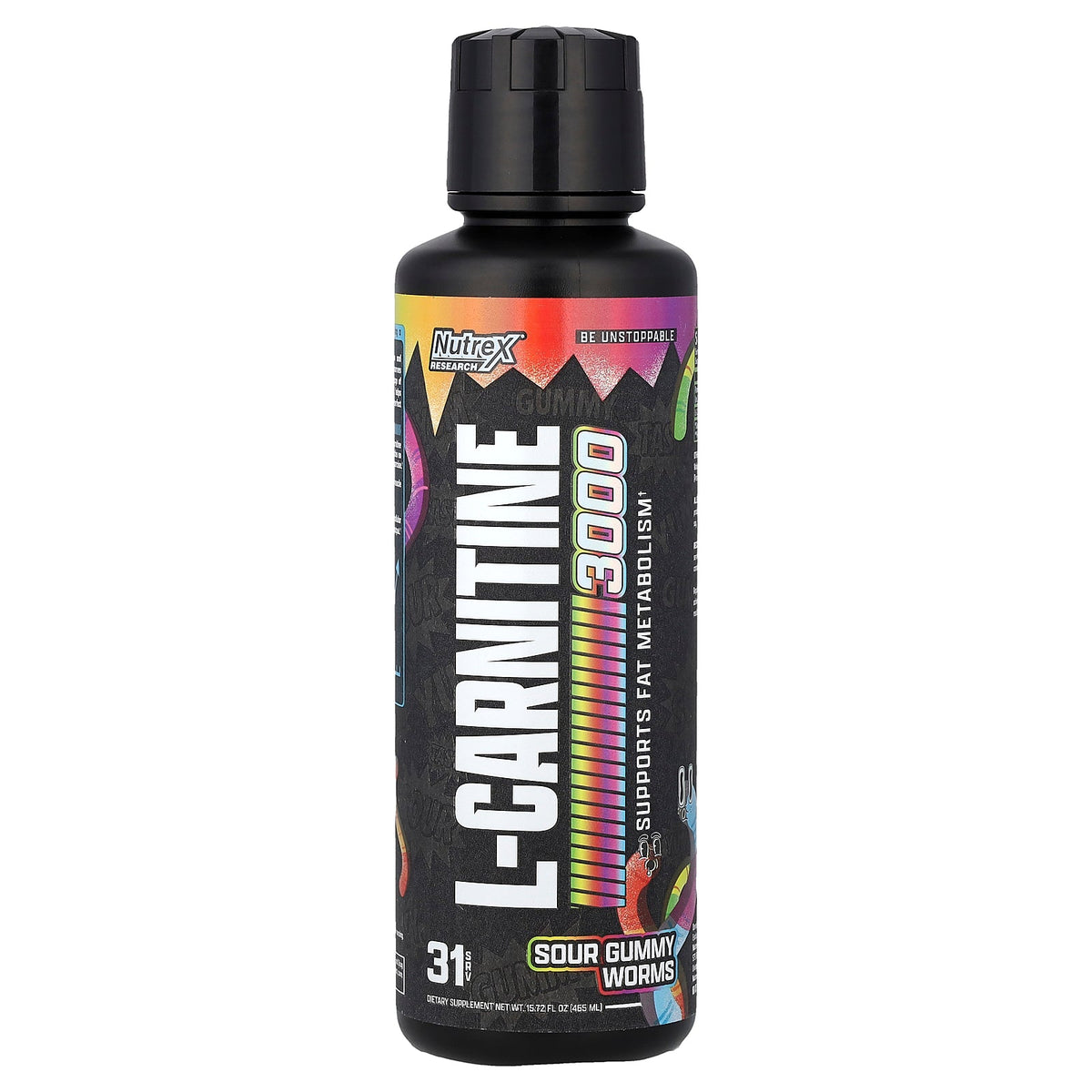 Nutrex Research, L-Carnitine 3000, Sour Gummy Worms, 15.72 fl oz (465 ml)