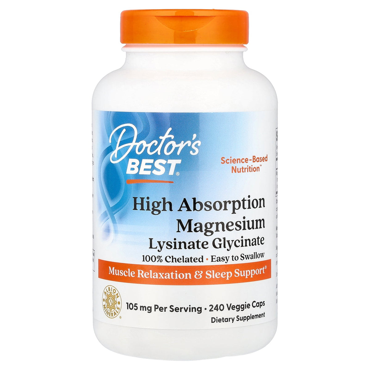 Doctor's Best, Magnesium Lysinate Glycinate, High Absorption, 240 Veggie Caps (52.5 mg per Capsule)