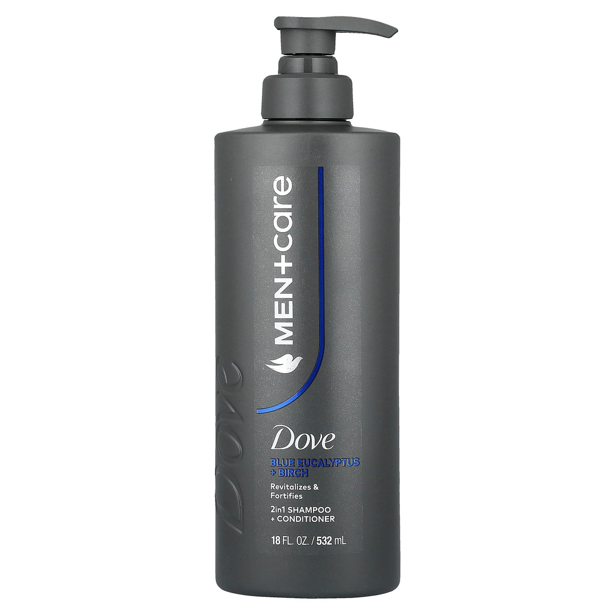 Dove, Men + Care, 2 in 1 Shampoo + Conditioner, Blue Eucalyptus + Birch, 18 fl oz (532 ml)