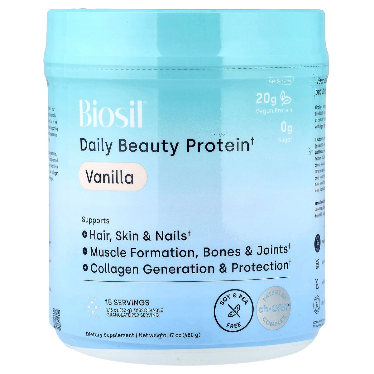 Biosil, Daily Beauty Protein, Vanilla, 17 oz (480 g)