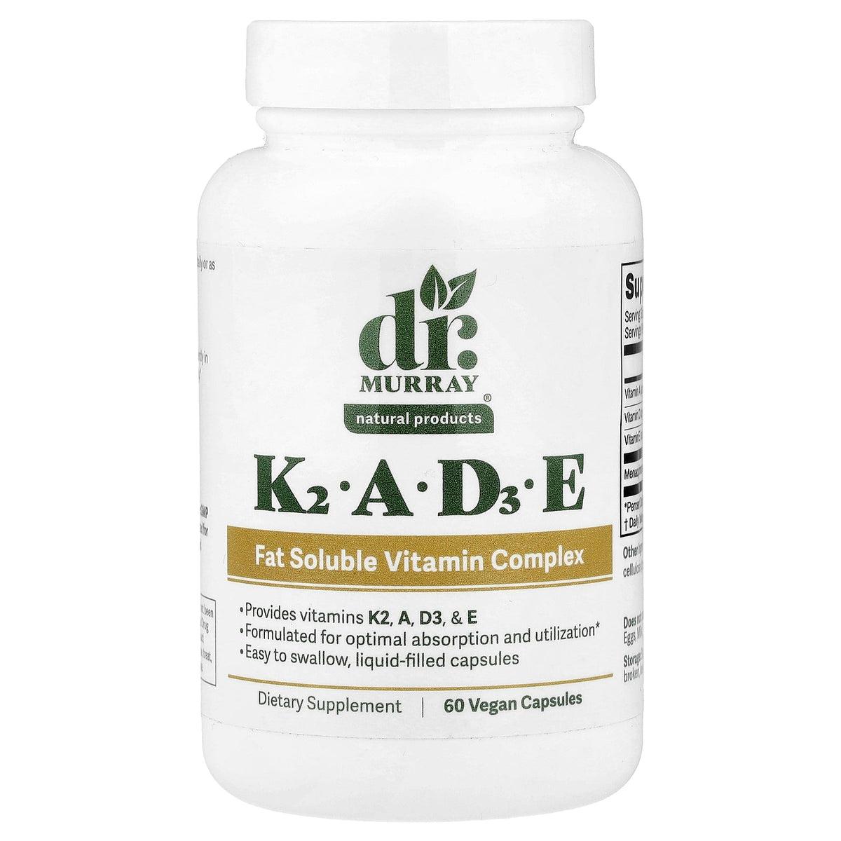 Dr. Murray's, K2, A, D3, E, 60 Vegan Capsules