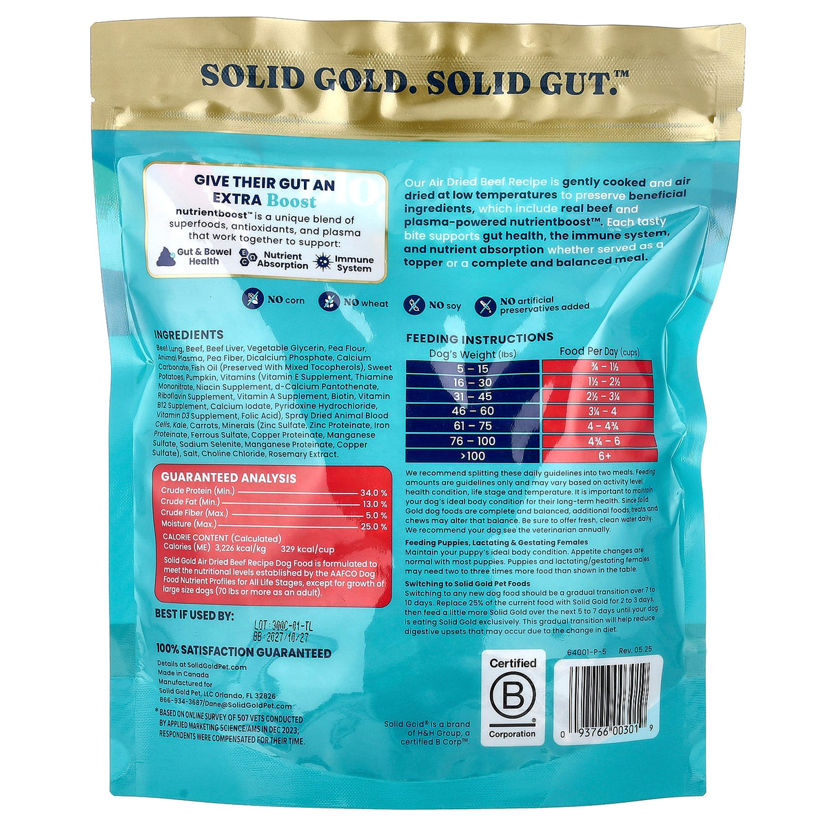Solid Gold, Air Dried Complete Meal & Topper, For Dogs, Beef Recipe, 1 lb (453 g)