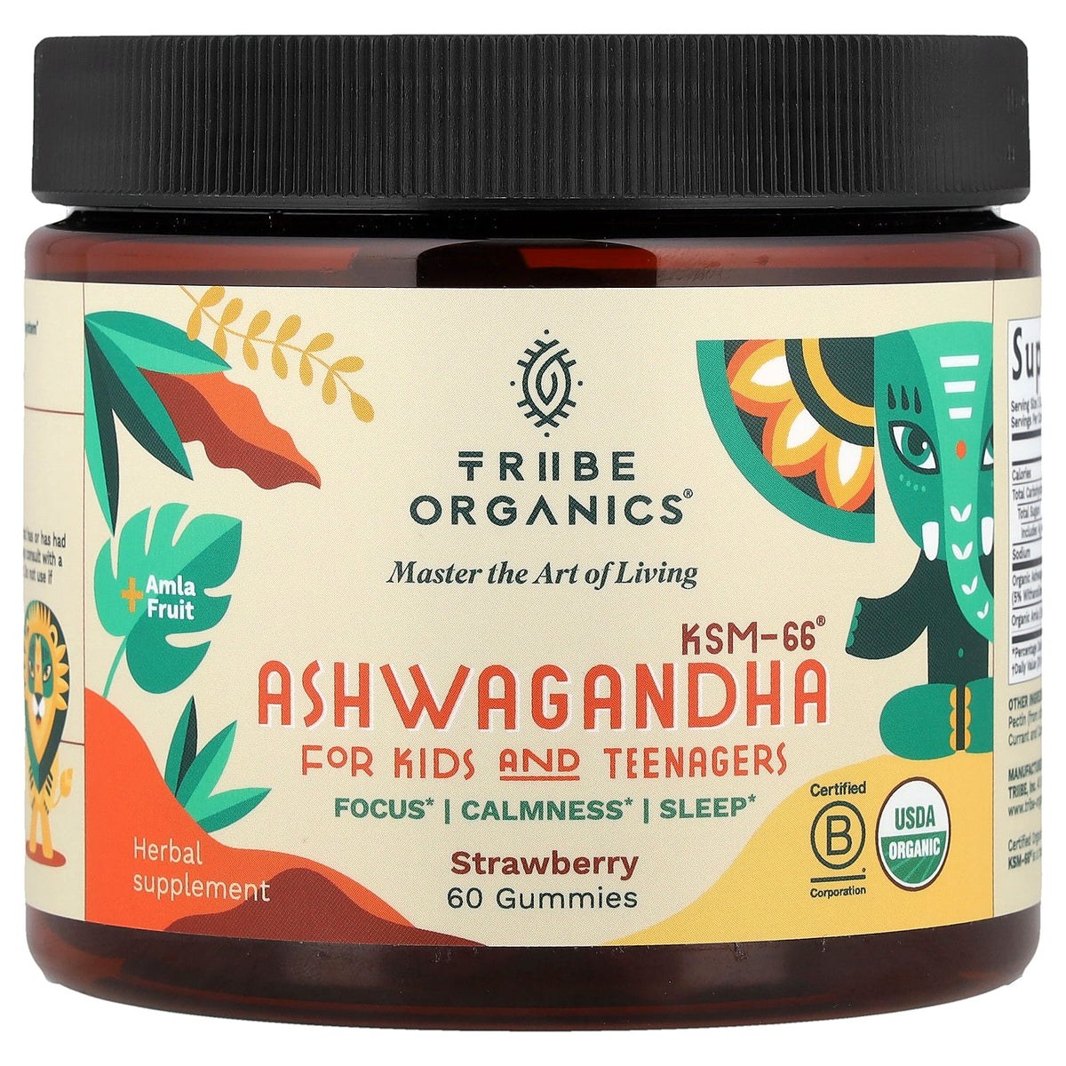 Tribe Organics, KSM-66® Ashwagandha, For Kids and Teenageers, Strawberry, 60 Gummies