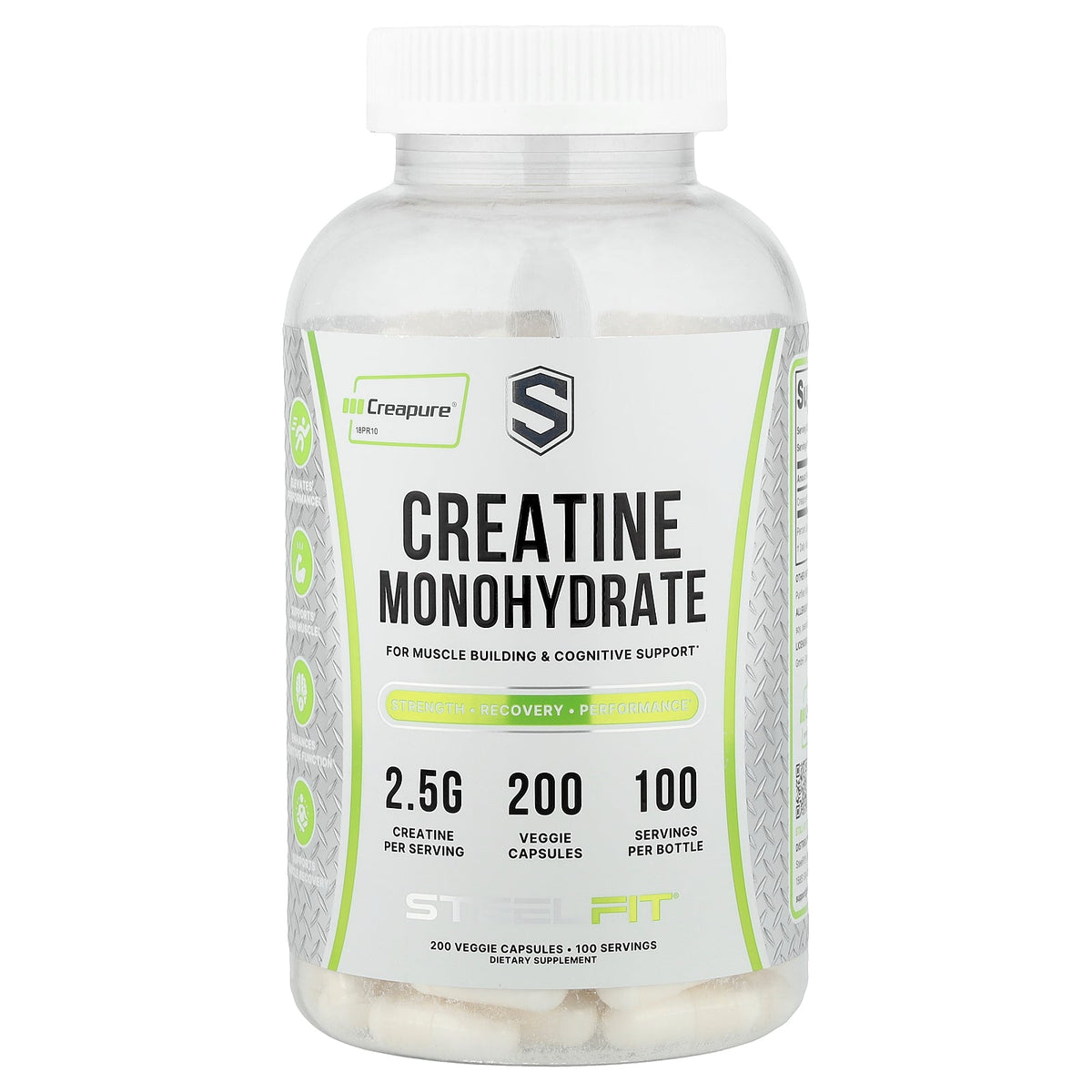 SteelFit, Creatine Monohydrate, 200 Veggie Capsules (1,250 mg per Capsule)