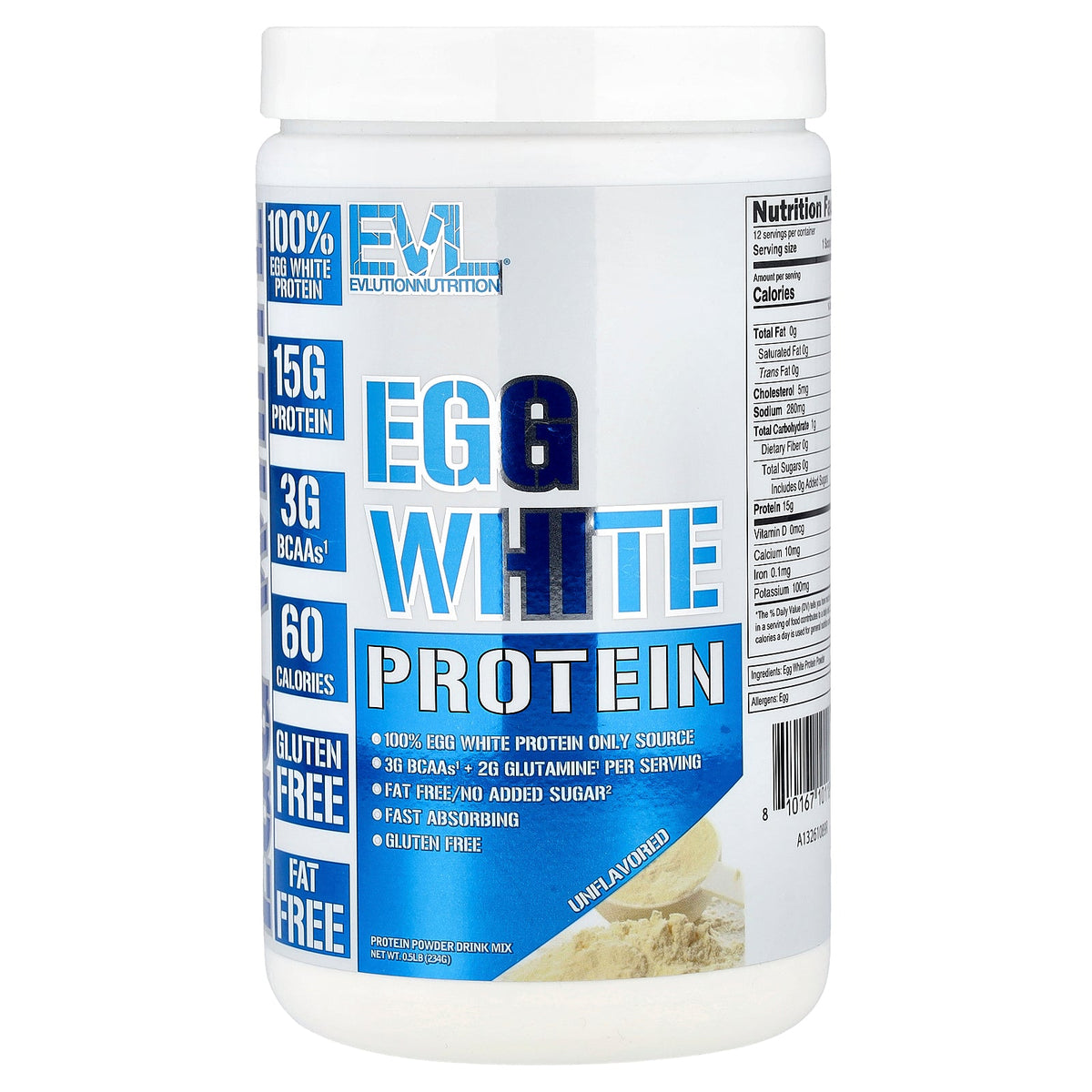 EVLution Nutrition, Egg White Protein, Unflavored, 0.5 lb (234 g)