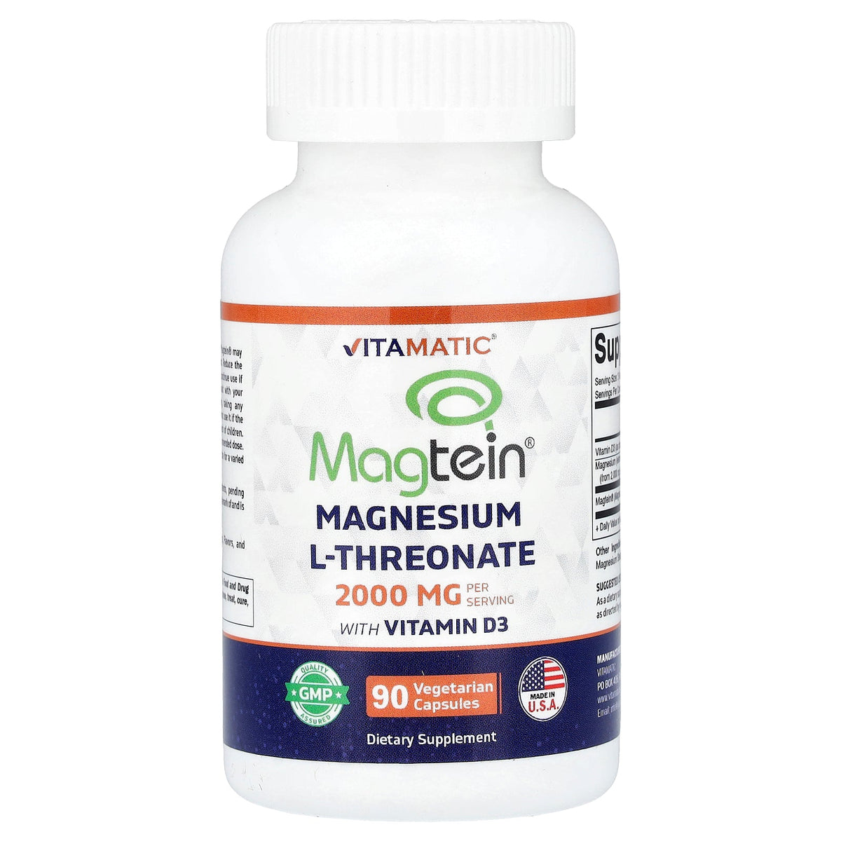 Vitamatic, Magtein® Magnesium L Threonate With Vitamin D3, 90 Vegetarian Capsules