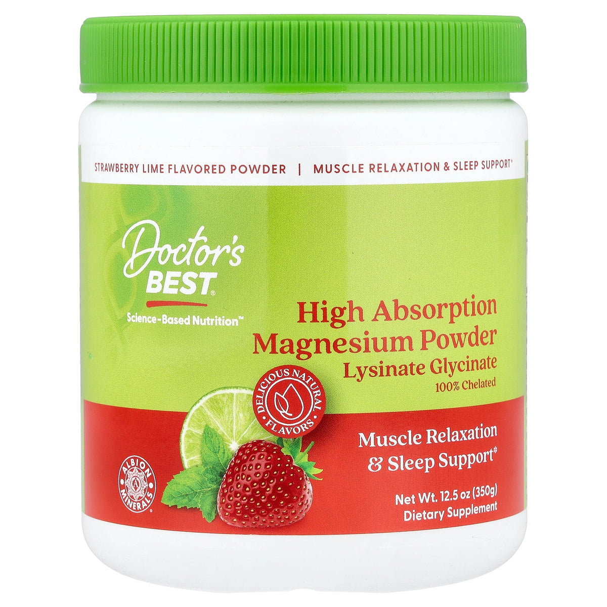 Doctor's Best, High Absorption Magnesium Powder, Strawberry Lime, 12.5 oz (350 g)