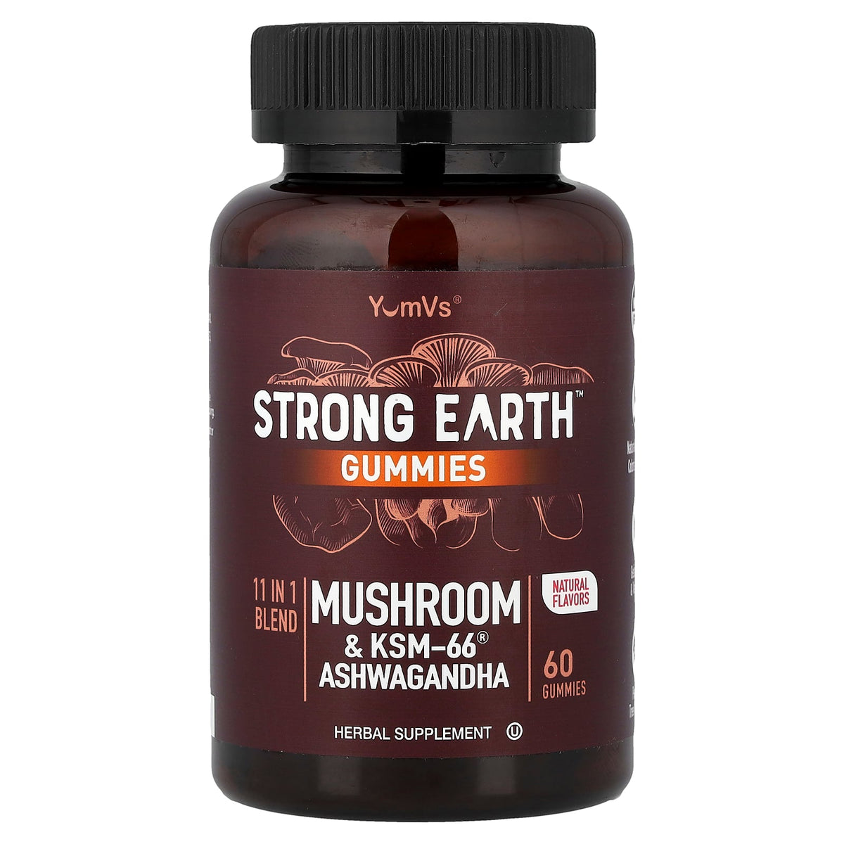 YumVs, Strong Earth™ Gummies, Mushroom & KSM-66® Ashwagandha, 60 Gummies