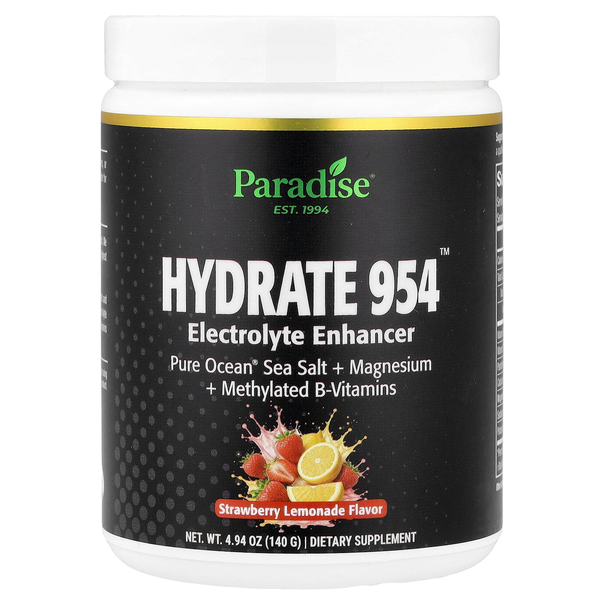 Paradise Herbs, Hydrate 954™, Electrolyte Enhancer, Strawberry Lemonade, 4.94 oz (140 g)