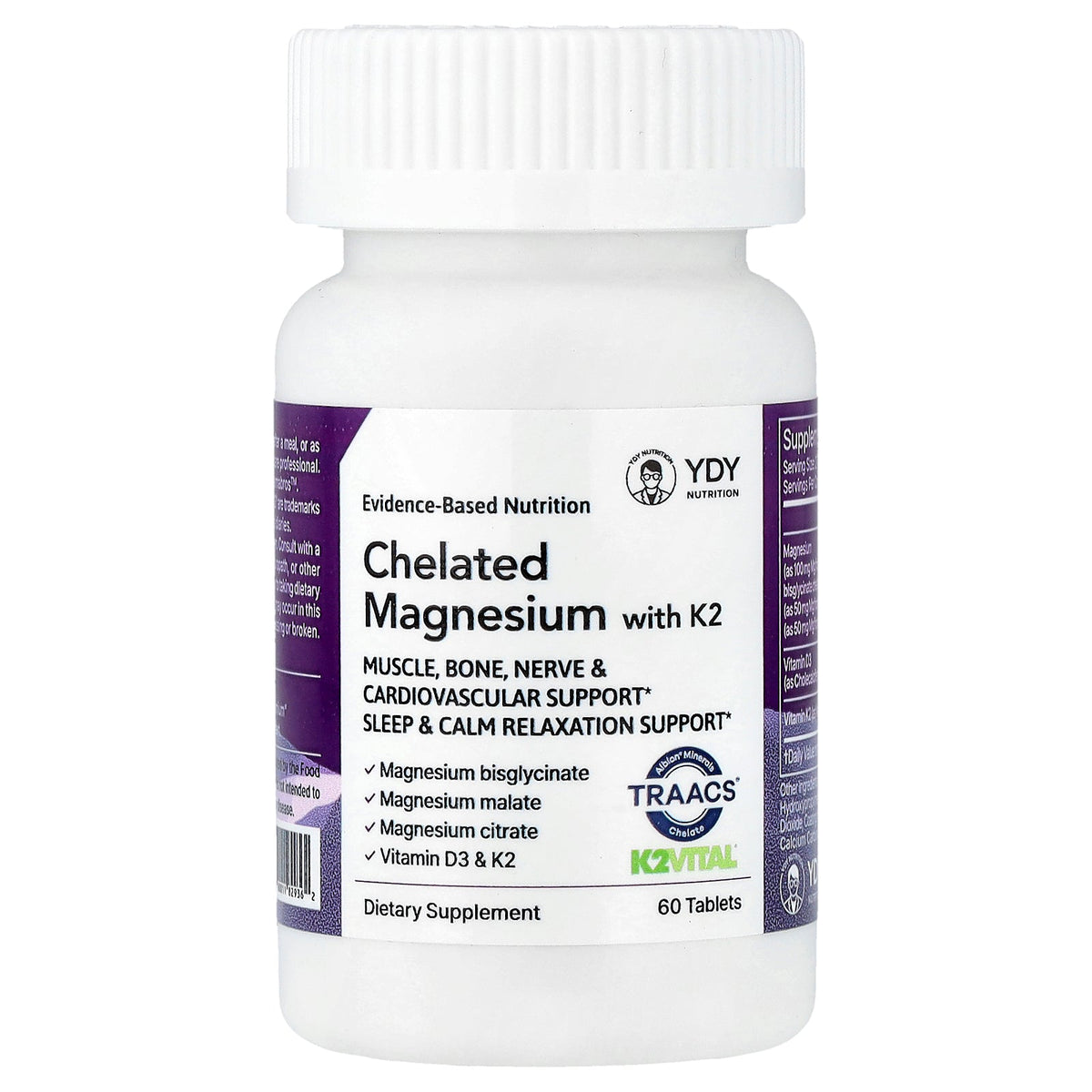YDY, Chelated Magnesium with K2, 60 Tablets