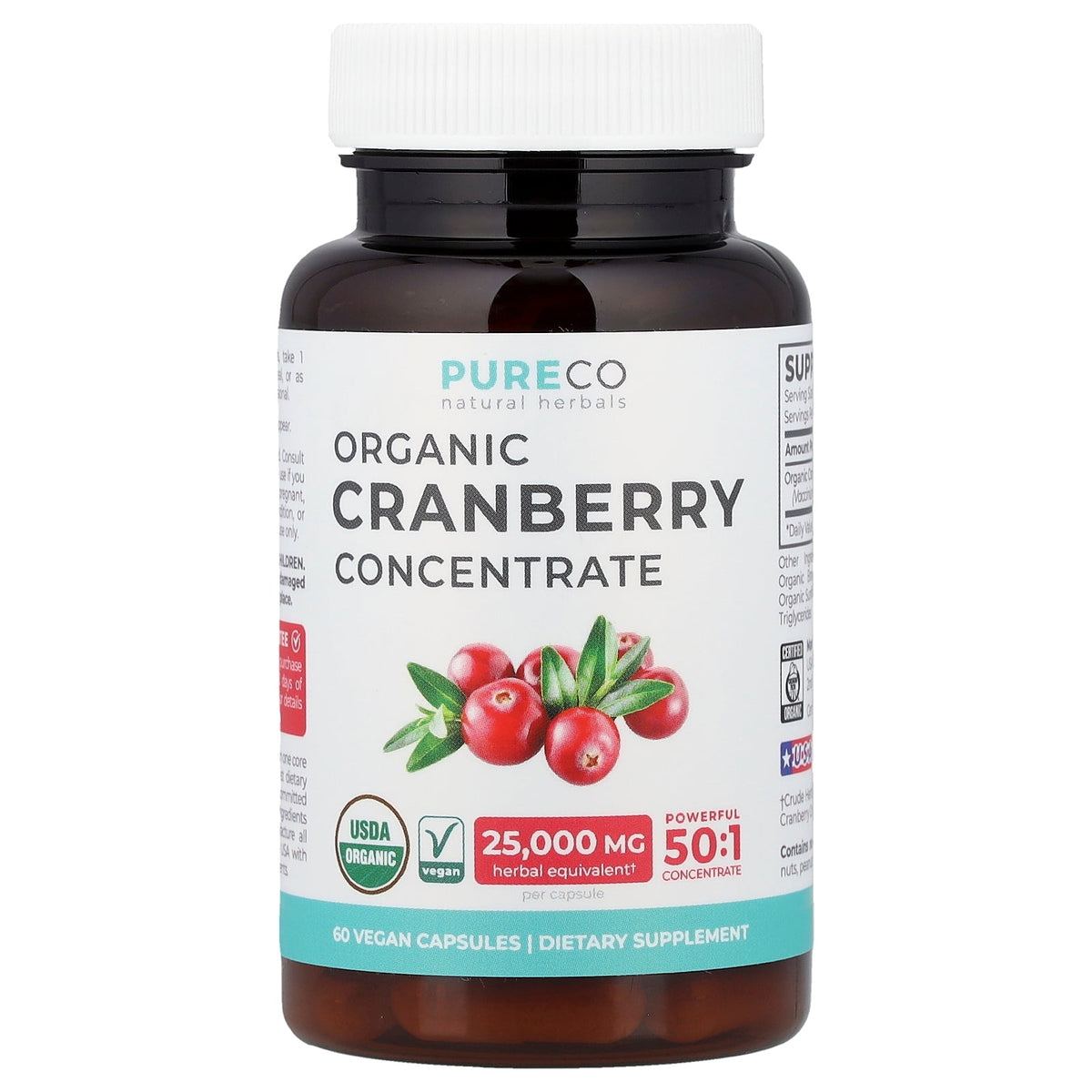 Pure Co., Organic Cranberry Concentrate, 60 Vegan Capsules (500 mg per Capsule)