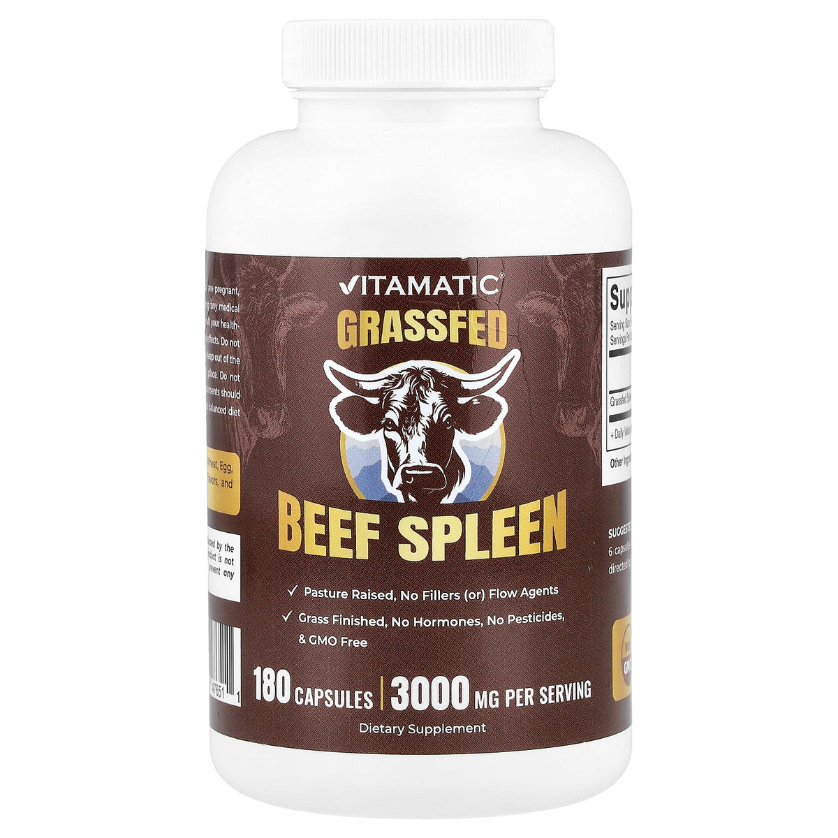 Vitamatic, Grassfed Beef Spleen, 180 Capsules (500 mg per Capsule)