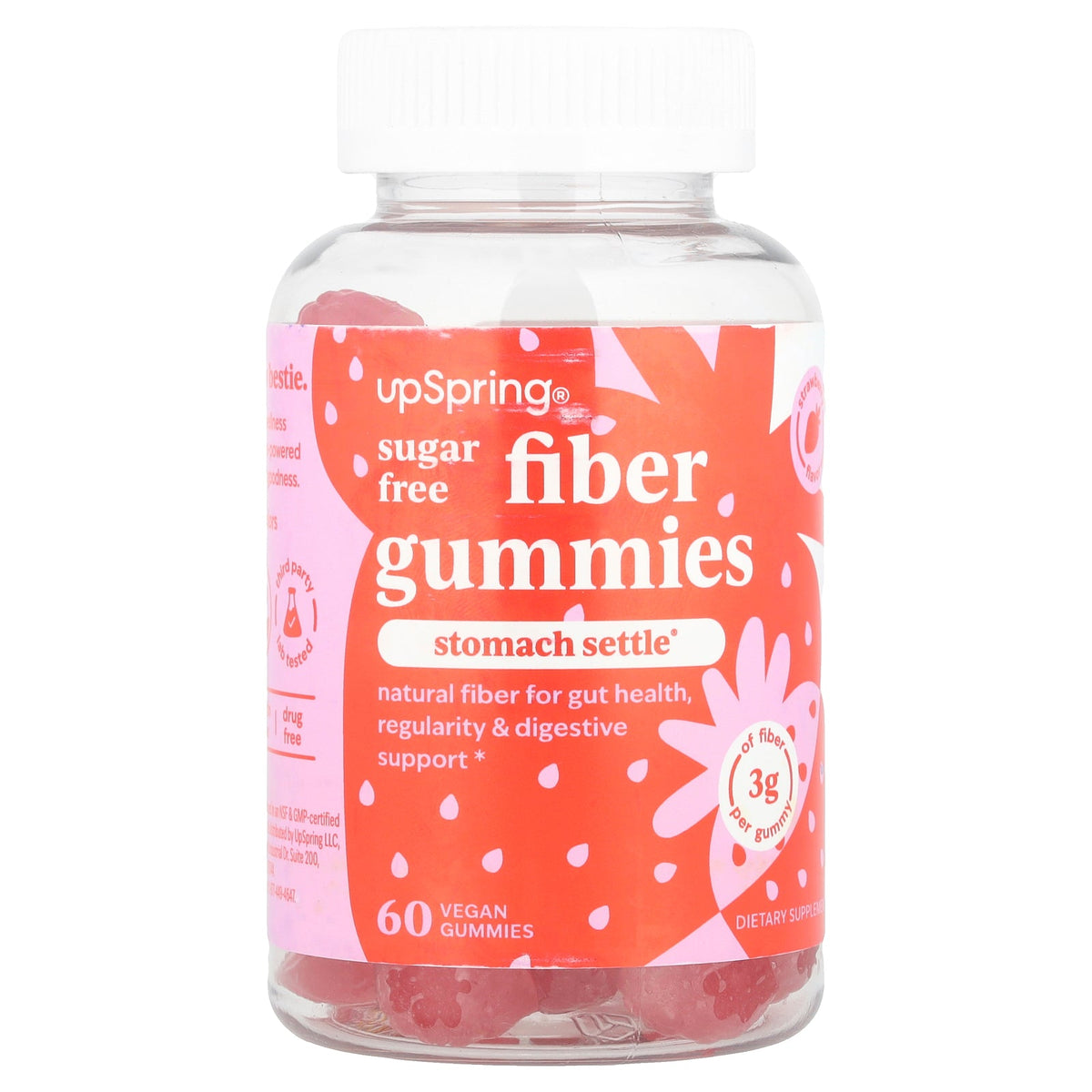 UpSpring, Fiber Gummies, Strawberry, 60 Vegan Gummies