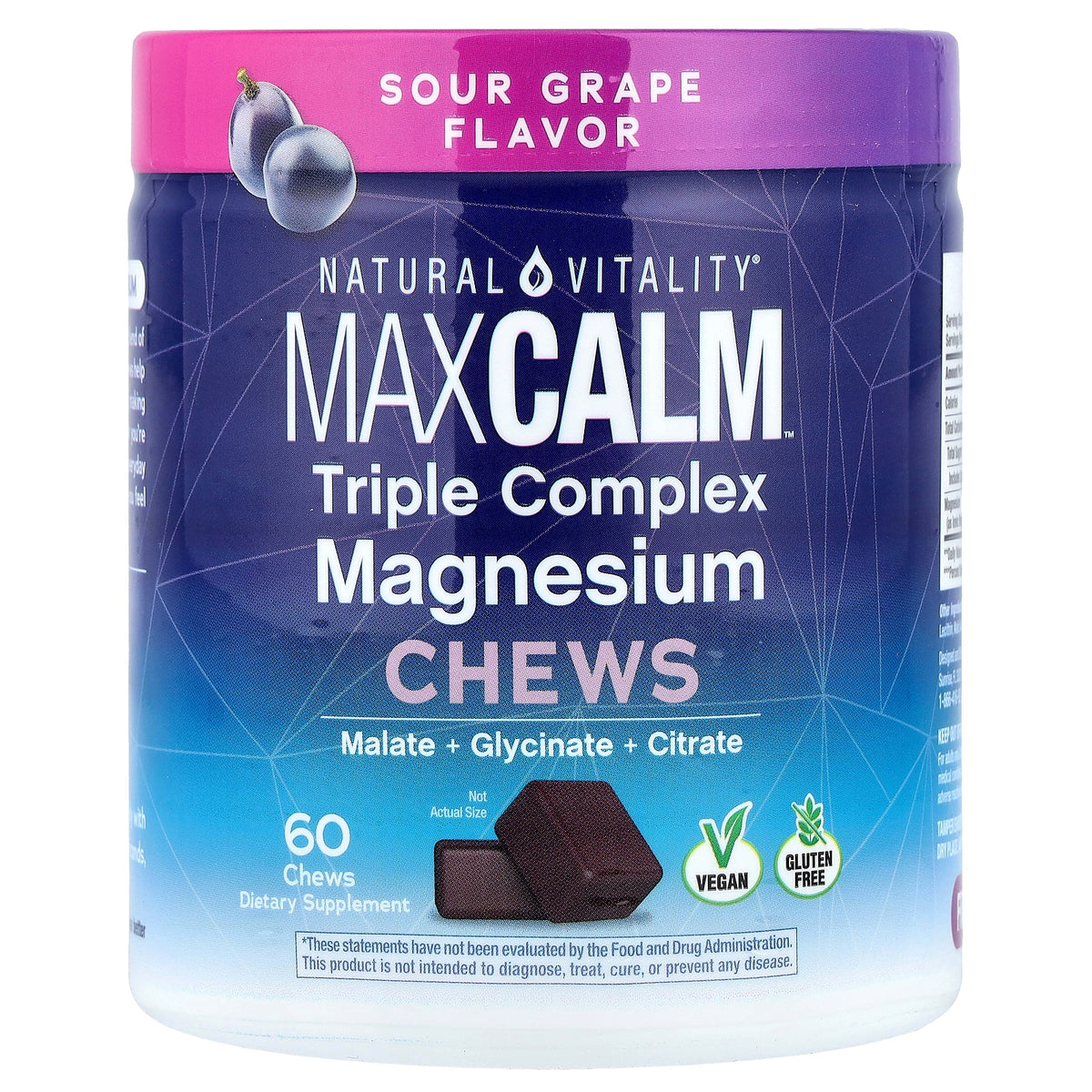 Natural Vitality, MaxCalm®, Triple Complex Magnesium Chews, Sour Grape, 60 Chews (150 mg per Chew)