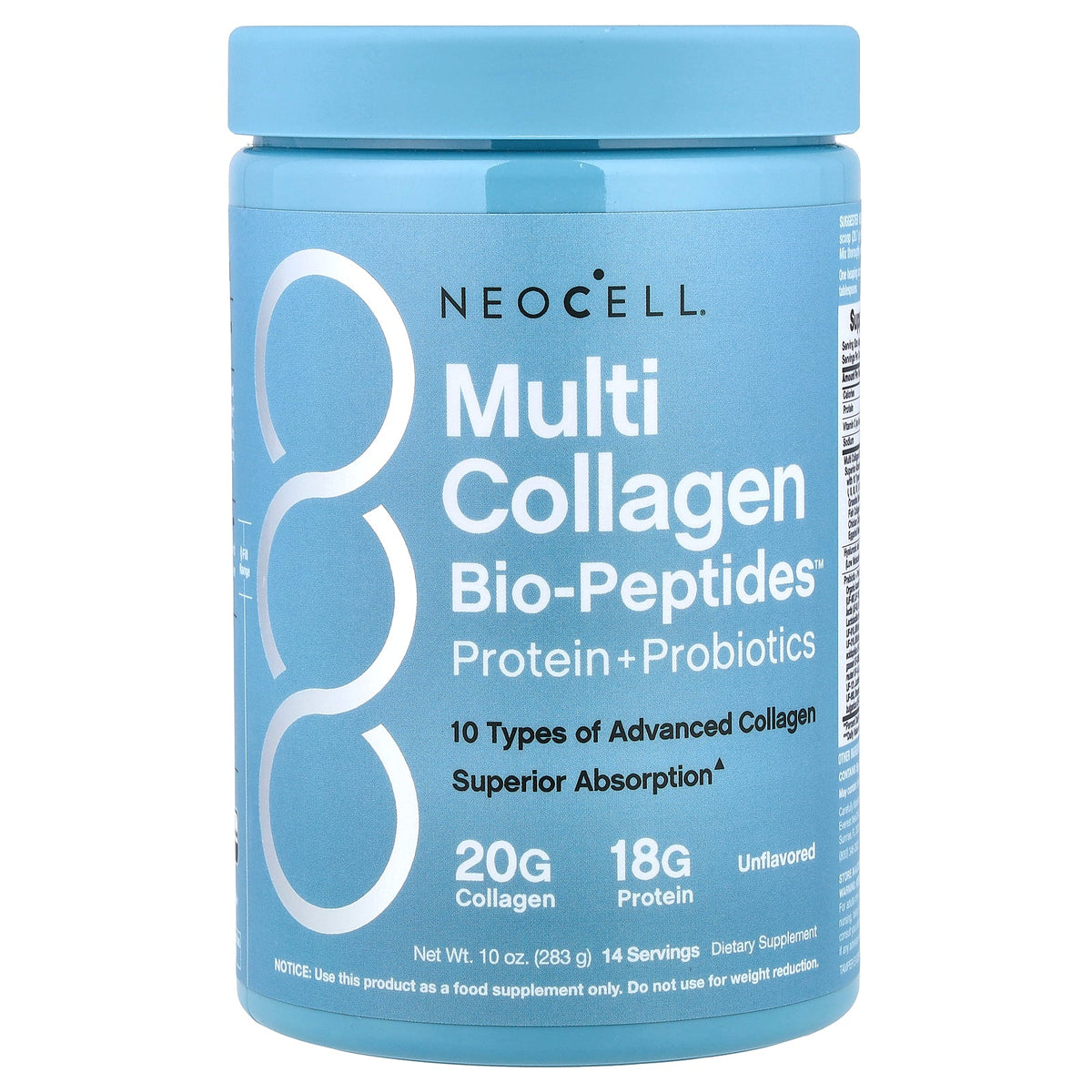 NeoCell, Multi Collagen Bio-Peptides™ Protein + Probiotics, Unflavored, 10 oz (283 g)