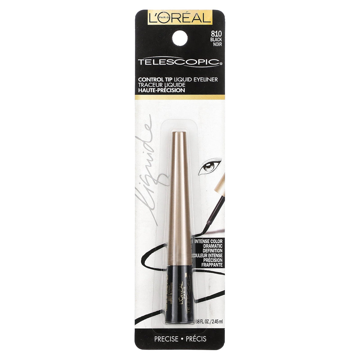 L'Oréal, Telescopic, Control Tip Liquid Eyeliner, 810 Black, 0.08 fl oz (2.45 ml)