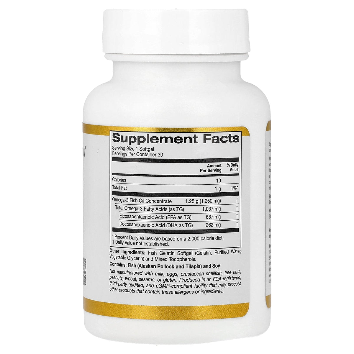 California Gold Nutrition, Omega-3 Fish Oil, 30 Fish Gelatin Softgels (1,250 mg per Softgel)