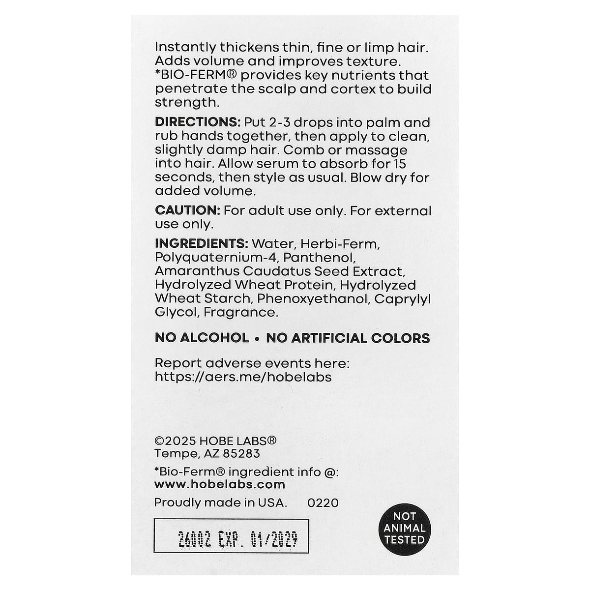 Hobe Labs, Energizer™, Hair Thickening Serum, 2 fl oz (59 ml)