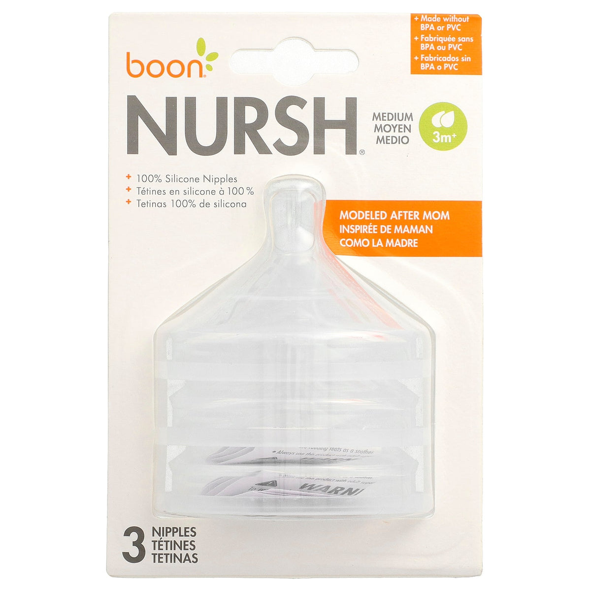 Boon, Nursh®, Silicon Nipples, Medium, 3 Months+, 3 Nipples