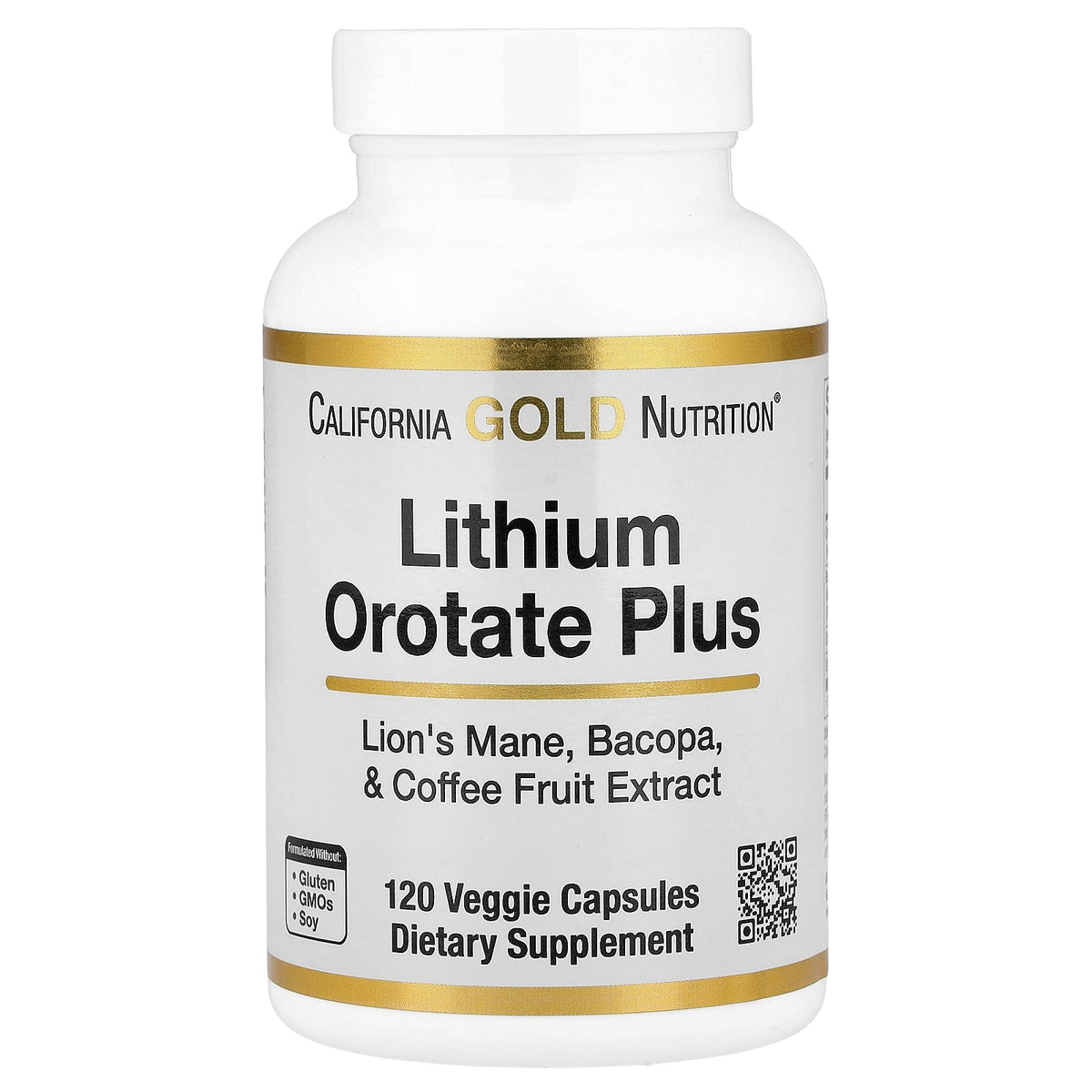California Gold Nutrition, Lithium Orotate Plus Lion's Mane, Bacopa, and Coffee Fruit Extract, 120 Veggie Capsules