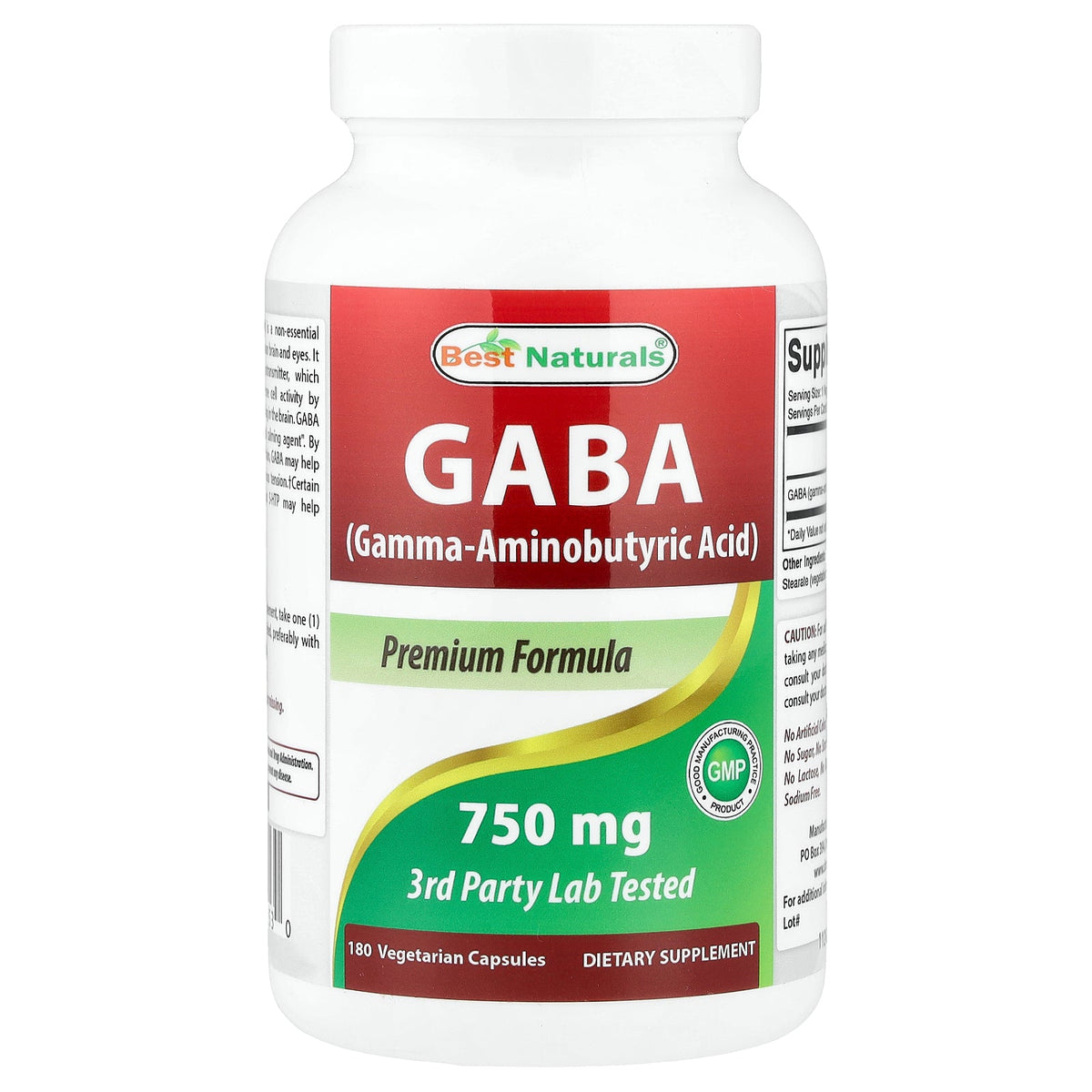 Best Naturals, GABA, 750 mg, 180 Vegetarian Capsules