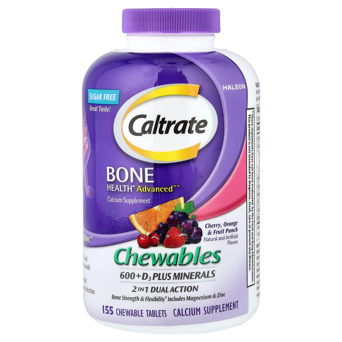 Caltrate, Bone, 600 + D3 Plus Minerals Chewables, Cherry, Orange & Fruit Punch, 155 Chewable Tablets